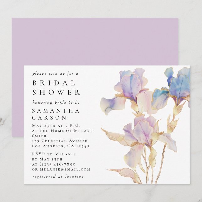 Elegant Iris Floral Bridal Shower Invitation (Front/Back)