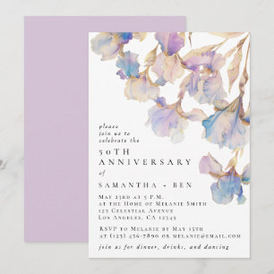 Elegant Iris Floral Watercolor Anniversary Party Invitation