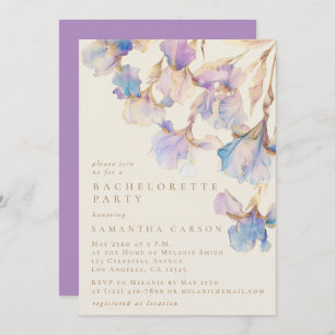 Elegant Iris Floral Watercolor Bachelorette Party Invitation
