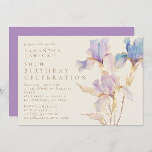 Elegant Iris Floral Watercolor Birthday Party Invitation