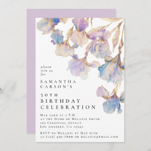 Elegant Iris Floral Watercolor Birthday Party Invitation