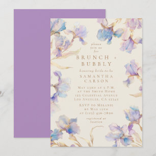 Elegant Iris Floral Watercolor Brunch and Bubbly Invitation