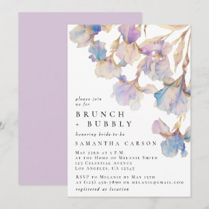 Elegant Iris Floral Watercolor Brunch and Bubbly Invitation