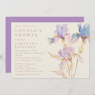 Elegant Iris Floral Watercolor Couple's Shower Invitation