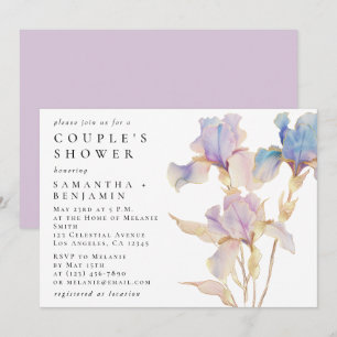 Elegant Iris Floral Watercolor Couple's Shower Invitation