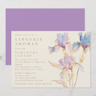 Elegant Iris Floral Watercolor Lingerie Shower Invitation