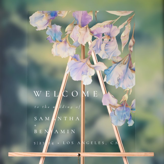 Elegant Iris Floral Wedding Acrylic Sign (Neutral)