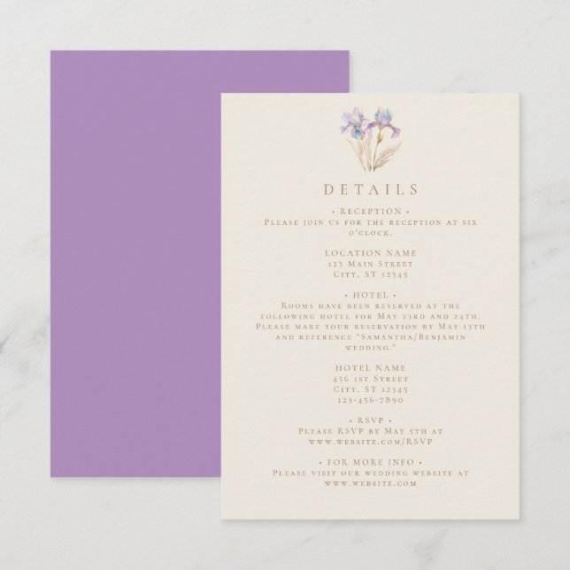 Elegant Iris Floral Wedding Enclosure Card (Front/Back)