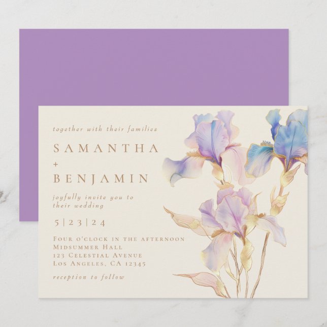 Elegant Iris Floral Wedding Invitation (Front/Back)