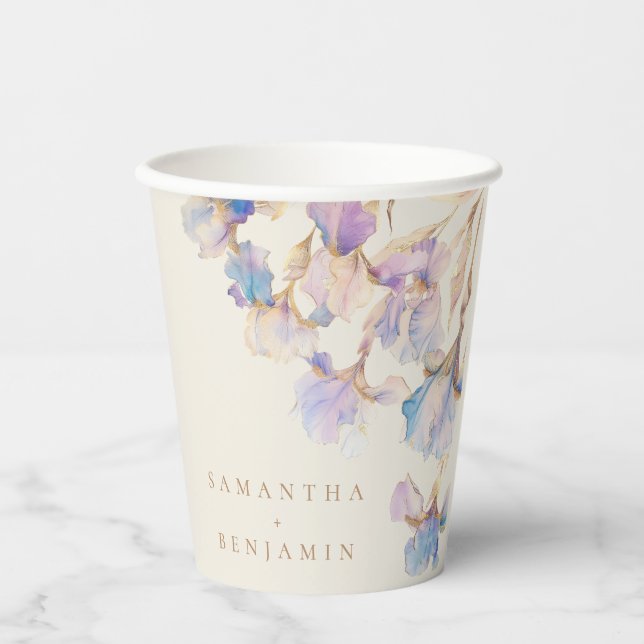Elegant Iris Floral Wedding Paper Cups (Front)
