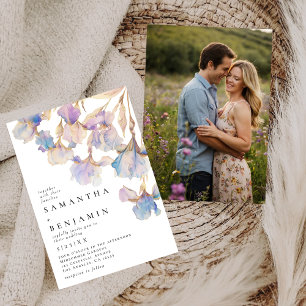Elegant Iris Floral Wedding Photo Invitation