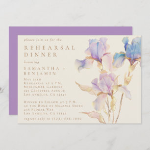 Elegant Iris Floral Wedding Rehearsal Dinner Invitation