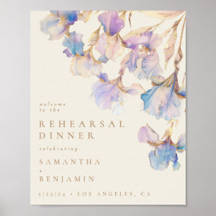 Elegant Iris Floral Wedding Rehearsal Dinner Poster