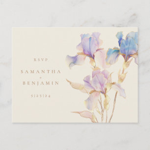 Elegant Iris Floral Wedding RSVP Postcard