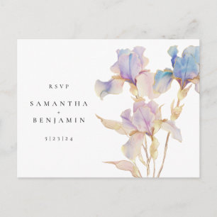 Elegant Iris Floral Wedding RSVP Postcard