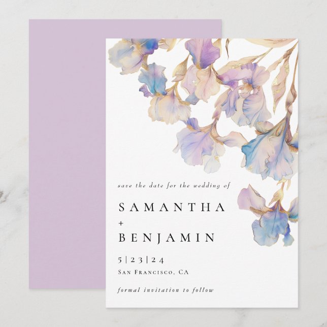 Elegant Iris Floral Wedding Save The Date (Front/Back)
