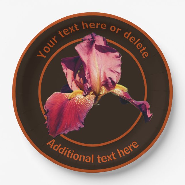 Elegant Iris Flower Personalised Party Paper Plate (Front)