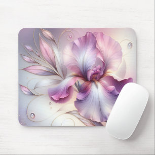 Elegant Iris Flower With Gold Etch Mouse Mat