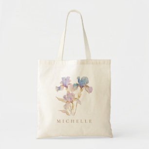 Elegant Iris Personalised Floral Tote Bag