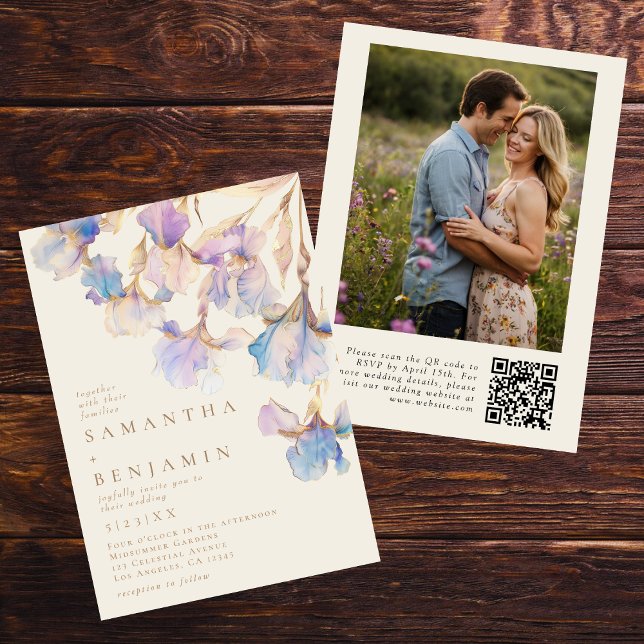 Elegant Iris QR Code Photo Wedding Invitation (Creator Uploaded)