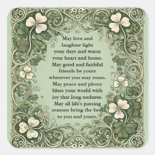 Elegant Irish Blessing with Celtic Shamrock Border Square Sticker