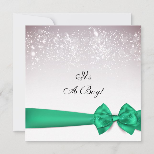Elegant Irish Green Bow Sparkles Baby Shower Invitation (Front)
