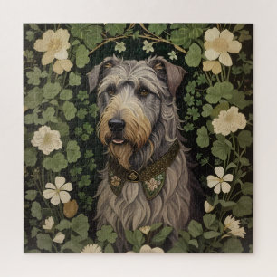 Elegant Irish Wolfhound With Shamrocks  Jigsaw Puzzle