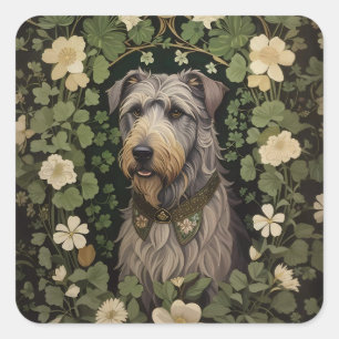 Elegant Irish Wolfhound With Shamrocks Square Sticker