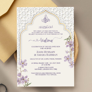 Elegant Islamic Arch Walima Invitation   Purple