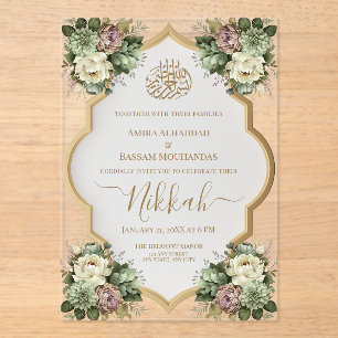Elegant Islamic Floral Nikkah Acrylic Invitations
