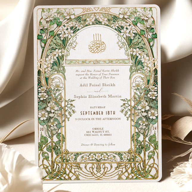 Elegant Islamic Floral Wedding Invitation Suite (Creator Uploaded)