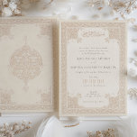 Elegant Islamic Lace Motif Wedding Invitation<br><div class="desc">This sophisticated wedding invitation is a true testament to elegance with its ornate Islamic-inspired artwork. Featuring a rich palette of cream, beige, and sepia tones, it exudes a sense of timeless grace and cultural beauty. The front and back of the invitation showcase a detailed, symmetrical mandala pattern, intricately designed with...</div>