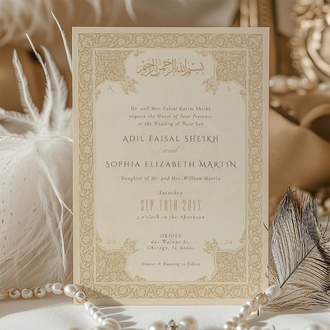Elegant Islamic Lace Motif Wedding Invitation (Creator Uploaded)