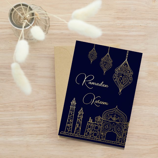 Elegant Islamic Mandala Mosque Lanterns Ramadan Foil Holiday Card (Creator Uploaded)