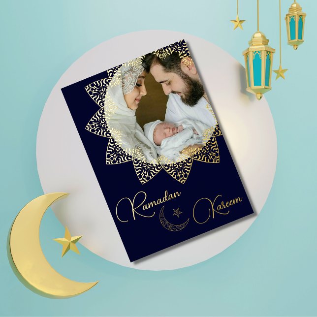 Elegant Islamic Mandala Ramadan Kareem Photo Foil  Foil Holiday Card (Creator Uploaded)