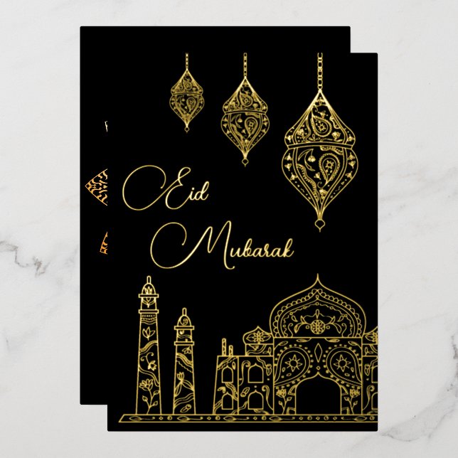 Elegant Islamic Ornamental Mosque Lanterns Eid Foil Holiday Card (Front/Back)