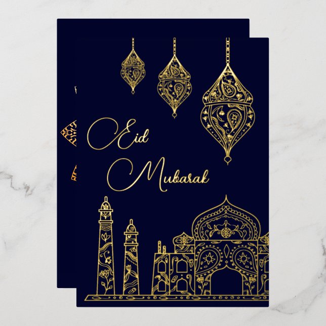 Elegant Islamic Ornamental Mosque Lanterns Eid Foil Holiday Card (Front/Back)