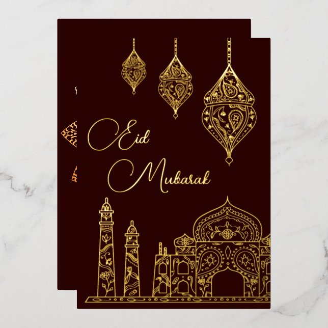Elegant Islamic Ornamental Mosque Lanterns Ramadan Foil Holiday Card (Front/Back)