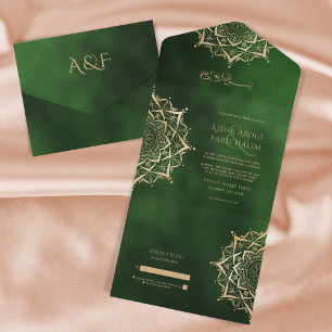 Elegant Islamic Ornate mandala Emerald Arabic All In One Invitation