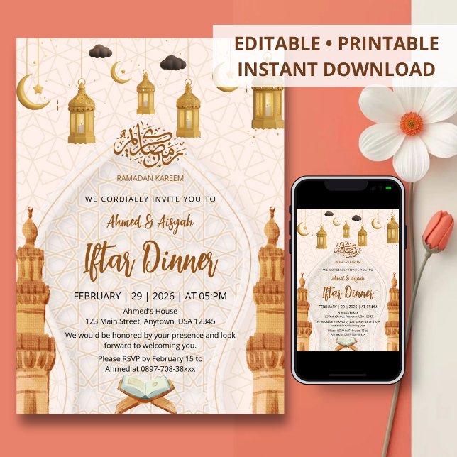 Elegant Islamic Ramadan Iftar Dinner Party Invitation (Creator Uploaded)