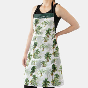 Elegant Island Palm Tree Floral Monogram Apron