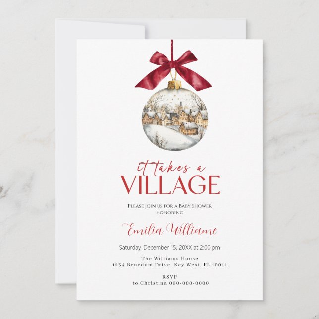Elegant It Takes a Village Chritsmas Baby Shower   Invitation (Front)