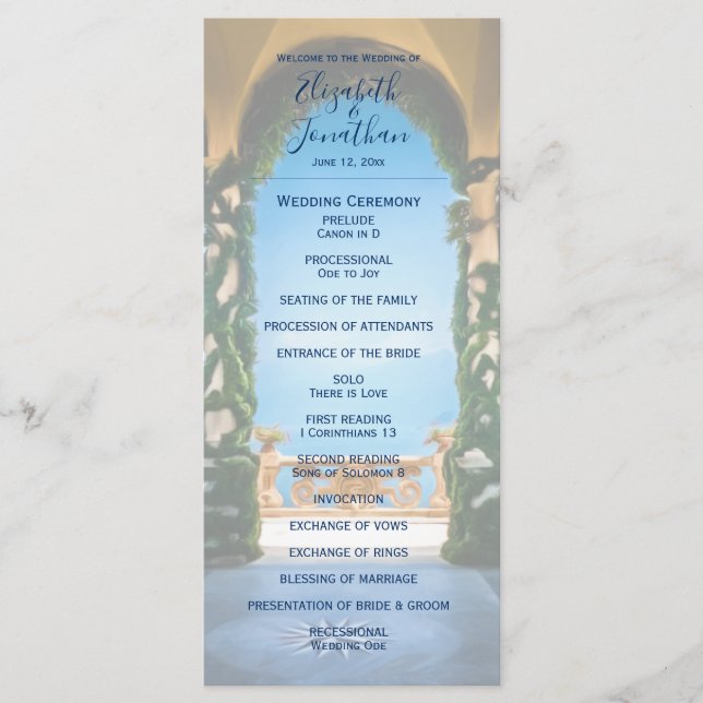 Elegant Italian Arches Lake Como Wedding Programme (Front)