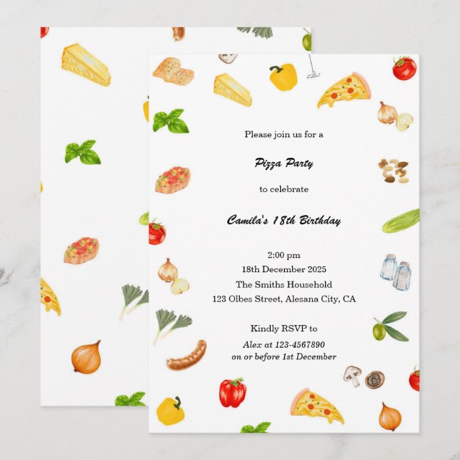 Elegant Italian Birthday Pizza Invitation Minimal (Front/Back)