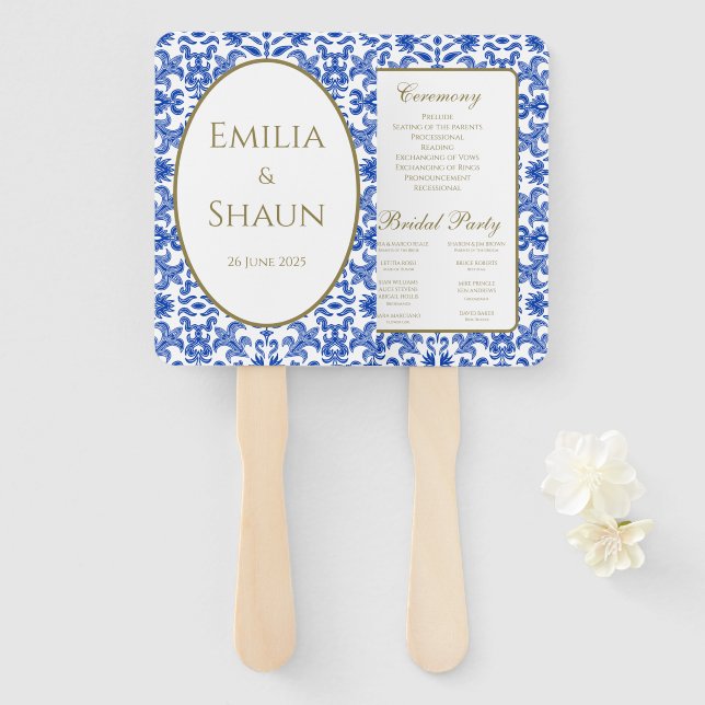 Elegant Italian Blue Hand Fan Program (Front and Back)