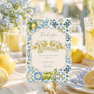 Elegant Italian Blue Tile Lemon Thank You Card