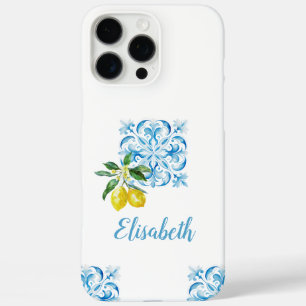 Elegant italian blue tile lemons Positano iPhone 16 Pro Max Case