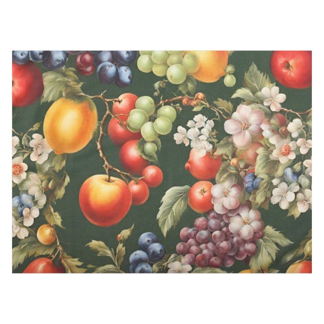 Elegant Italian Design with Fruits and Flowers Tablecloth (Front (Horizontal))