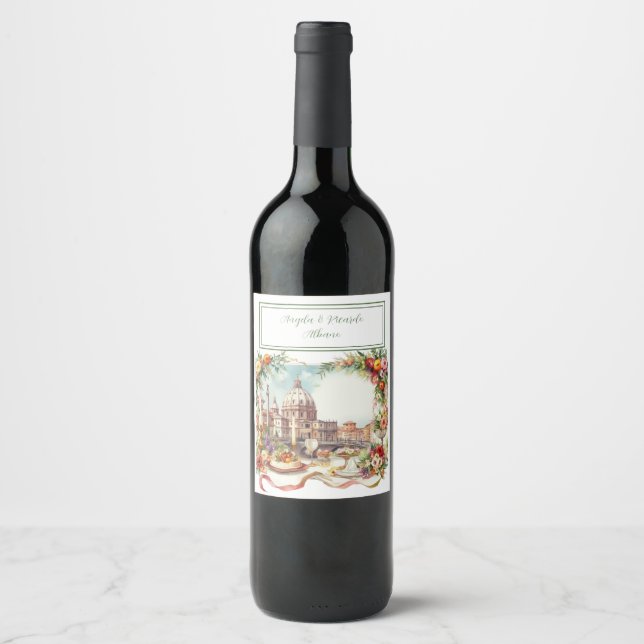 Elegant italian invitation wedding wine label (Front)