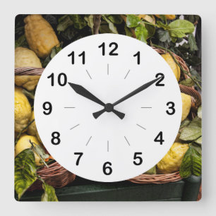 Elegant Italian Lemon Basket Amalfi Coast Lemons Square Wall Clock